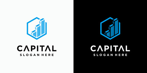 Three-dimensional building growth graphic vector logo design with modern, simple, clean and abstract style. Icons for business, finance, consulting and personal branding.