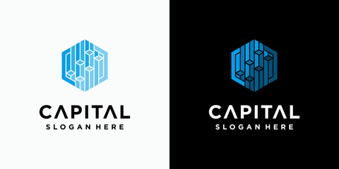 Three-dimensional building growth graphic vector logo design with modern, simple, clean and abstract style. Icons for business, finance, consulting and personal branding.