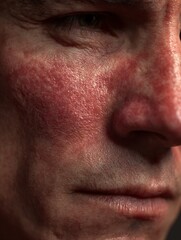 Obraz premium Red patches on the cheeks of a man with sensitive skin. There are red patches on both cheeks.