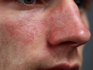 Obraz premium There is a red rash around the nose, small red rash around the nose and along the cheeks.
