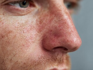 Fototapeta premium There is a red rash around the nose, small red rash around the nose and along the cheeks.