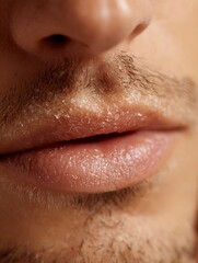 Thin flaky skin around the mouth. Image of visibly peeling skin around the mouth.