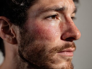 Obraz premium Red skin after being exposed to an allergic cream, red face from an allergic reaction to a skin care product