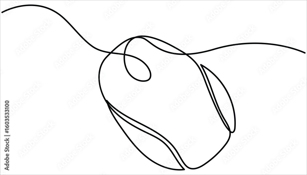 Fototapete Continuous single line drawing of computer mouse icon. Vector illustration, Continuous line drawing. Computer mouse sign. Drawn continuous one line computer mouse logo, Vector illustration.
