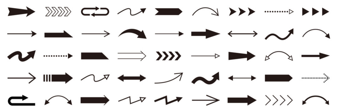 矢印のベクターイラストセット。アイコン、シンプル