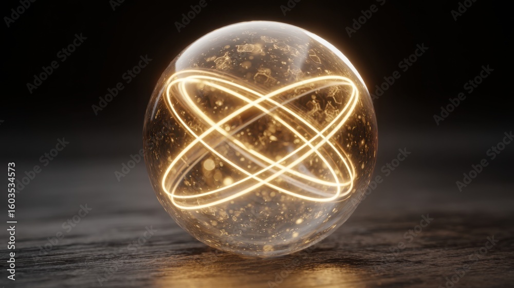 Poster a futuristic glowing orb resting on a table symbolizing innovative concepts within quantum inflation