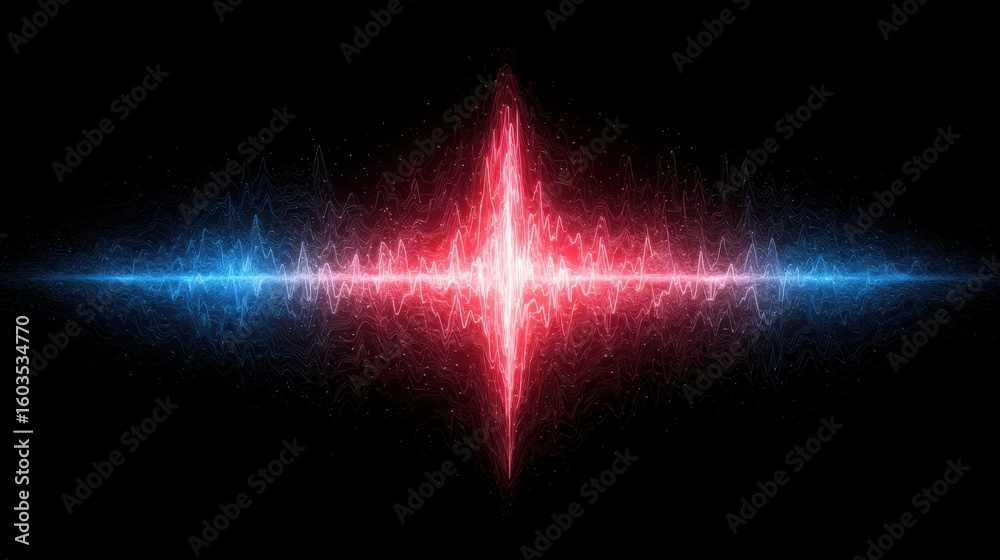 Poster sound wave visualization representing audio frequencies in a dynamic and modern graphical format for