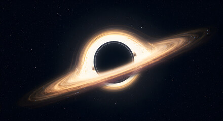 Pixelated Black Hole with Glowing Accretion Disk and Starry Background in Digital Art Style