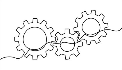 Setting icon continuous one line drawing vector illustration, Gears wheel symbol technology, continuous one line drawing, moving cog gears for business teamwork concept. machine wheel gears pro vector