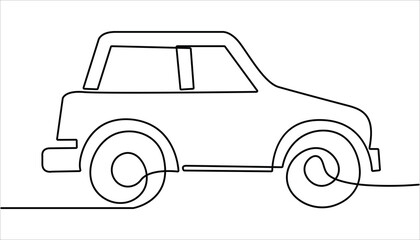 Continuous line drawing of modern car, Abstract small car in continuous line art drawing style. One line Car icon vector background, Abstract small car in continuous line art drawing style. 
