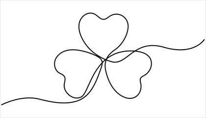 Three leaves clover in one continuous line drawing vector illustration. Pro vector, Continuous linear drawing of clover leaves. Pro vector, Continuous one line drawing of four leaf clovers.
