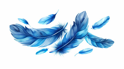 Floating blue feathers digital artwork abstract design minimalist style whimsical vibes