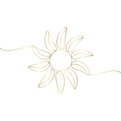 Golden Sun with Continuous Line Art on Transparent Background for Radiant Visuals