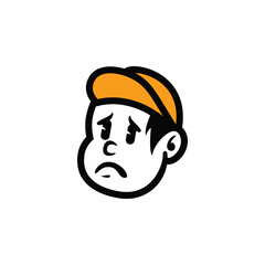 Cute cartoon boy face with orange cap and friendly smile. Simple vector mascot logo for kids brand, food packaging, streetwear, or fun branding. Editable EPS design