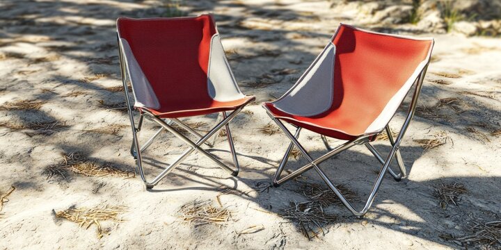 3D render of couple folding chairs for camping