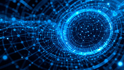 Dynamic digital network of interconnected nodes and data points showcasing global connectivity