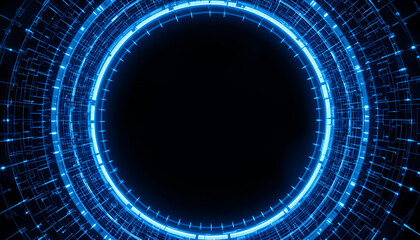 Futuristic glowing blue digital technology circle with data connection and modern design