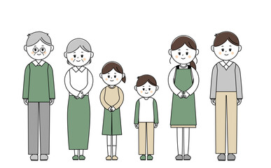 笑顔の三世代家族のシンプルなイラスト