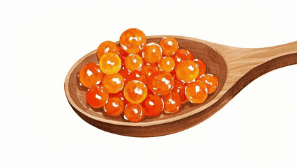 Garnet Nest Red caviar in a wooden spoon isolated watercolor vector illustration svg