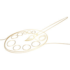 Golden Paint Palette Line Art: Artistic Creation, Brushstroke Design, Continuous Line Style