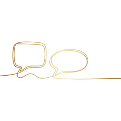 Golden Speech Bubbles Continuous Line Art Illustration on Transparent Background