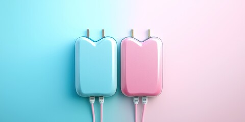 Obraz premium 3D render of couple power banks in heart shapes