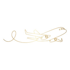 Golden Airplane Outline on Transparent Background for Aviation and Travel Concepts