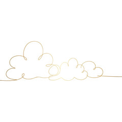 Golden Cloudscape Continuous Line Art Drawing Weather Element Isolated on Transparent Backdrop