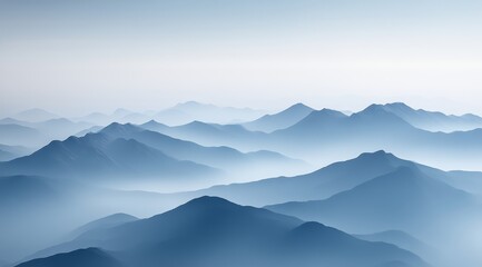 Layered Mountain Ranges in Misty Atmosphere