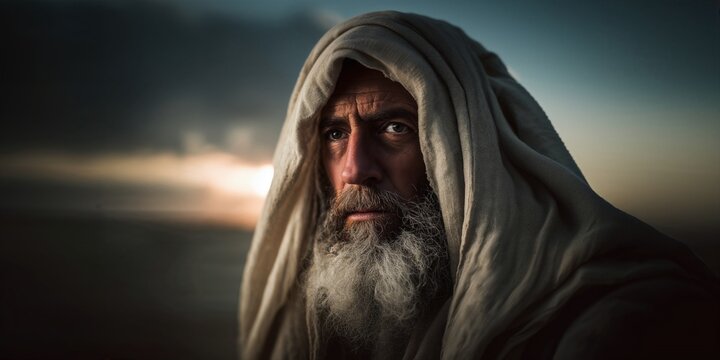 Um personagem b&iacute;blico, um homem de f&eacute; olhando profundamente para o horizonte