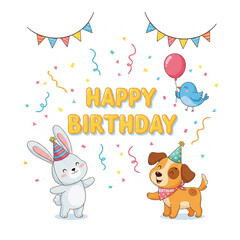 Obraz premium happy birthday card with rabbit