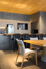 Contemporary Wood‑Ceiling Dining and Bedroom Interiors