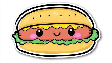Happy Hot Dog Sticker. A Bun Full of Smiles and Saucy Charm