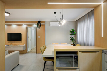 Obraz premium Modern Residential Living Spaces & Outdoor Pool with Scenic City and Ocean Views