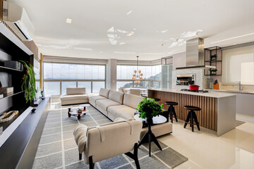 Bright Modern Living Room with Panoramic City View