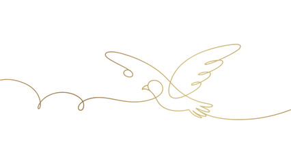 Golden Dove Continuous Line Art Illustration on Transparent Background for Graphic Design
