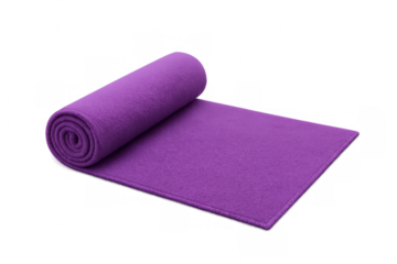 Soft purple fleece blanket partially rolled up, isolated on transparent background, creating a cozy and inviting image