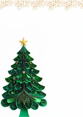 Obraz premium Quilled Paper Christmas Decor for Christmas Cards: Green Quilled Tree on White Background with copy space 128