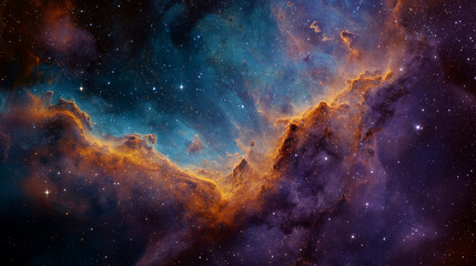 Colorful nebula cloud formations, star clusters twinkling throughout, dreamy sci-fi atmosphere

