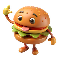 Obraz premium Funny cartoon hamburger character with arms and legs isolated on transparent background