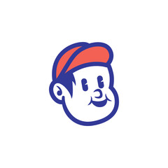 Cute cartoon boy face with red cap and bold outline. Smiling character design perfect for mascot logo, kids brand, sticker, or vector icon. Fun editable EPS illustration