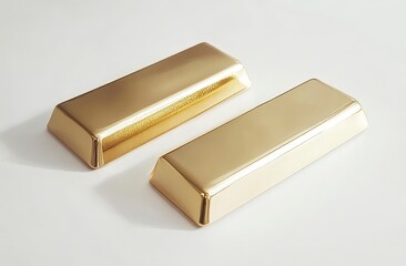 Two shiny gold bars placed on a white surface