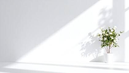 Obraz premium Soft flower shadows cast on plain white wall in natural light, clean minimal background
