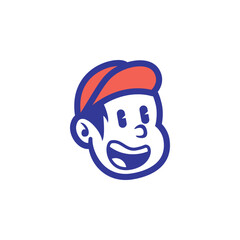 Cute cartoon boy face with red cap and bold outline. Smiling character design perfect for mascot logo, kids brand, sticker, or vector icon. Fun editable EPS illustration