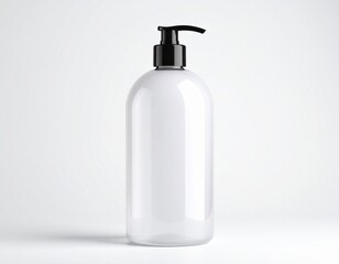 丸いシャンプーボトルのモックアップサンプル　ホワイト　ヘアケア　白背景
