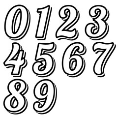 Bold 3D Outline Numbers Set Illustration