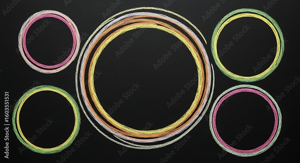 Fototapete vibrant chalk circles on blackboard creating visual interest and space for text