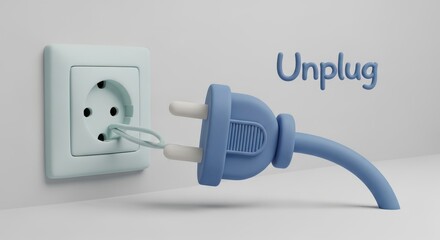 Blue 3 D Plug Partially Inserted Into Light Blue Electrical Outlet unplug electricity