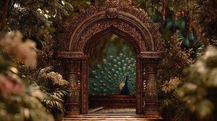 Traditional Indian Decorative Arch Frame with Garden Elements.

