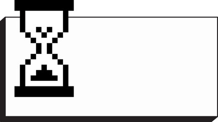Pixel art hourglass cursor on a blank digital window. Retro 8-bit graphic icon symbolizing waiting, processing, and loading time.